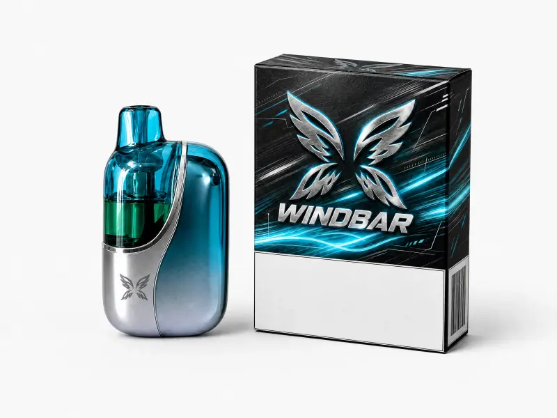 WINDBAR CHROMA WING in Ice Cyan beside its black retail carton on white