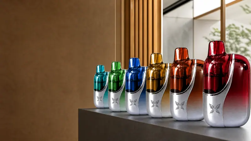 Six WINDBAR CHROMA WING finishes lined up on a dark retail counter