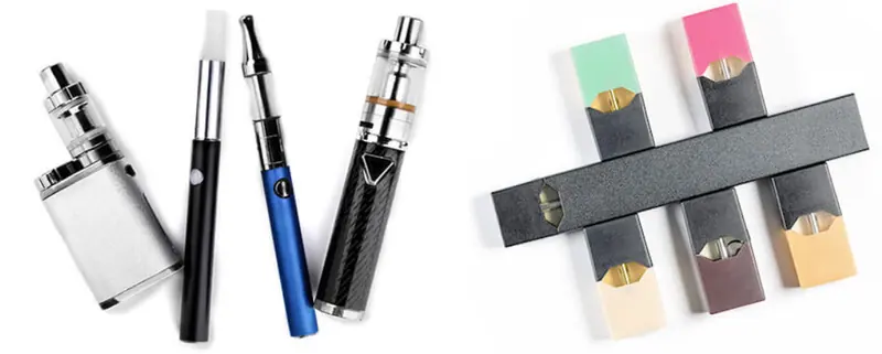 Several vape pens, a tank device and pod cartridges on white — WindBar.ai CHROMA WING Source: Public domain, via Wikimedia Commons. Not a WindBar product photo.