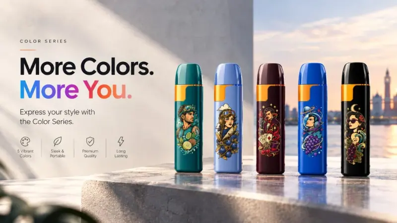 Five WINDBAR D91 Voyagers finishes in teal, light blue, plum, cobalt and black on a stone ledge at sunset (WindBar.ai)