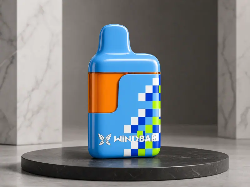 WINDBAR D95 Microvolt in Cool Blue Pixel on a dark stone pedestal between marble walls