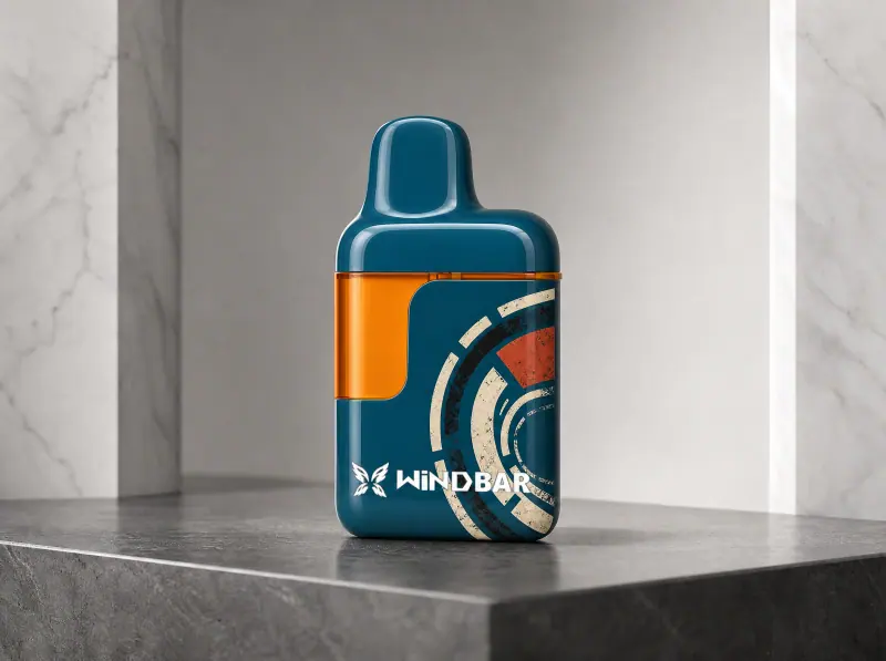 WINDBAR D95 Microvolt in Patina Blue Memory on a dark stone plinth (WindBar.ai)
