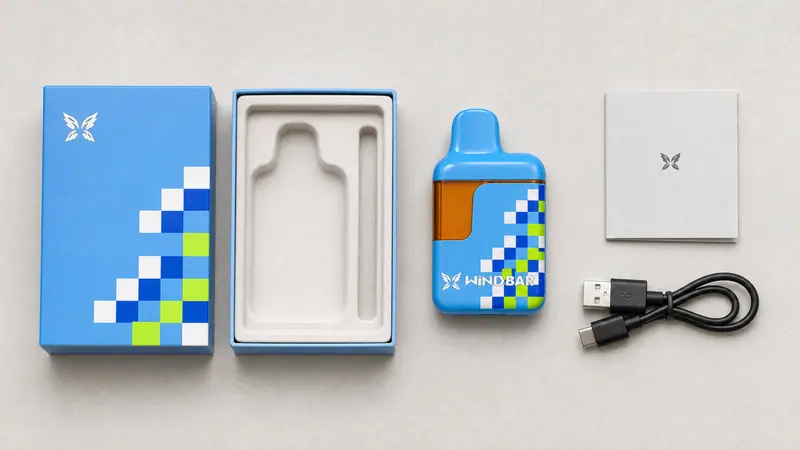 WindBar.ai D95 Microvolt top-down packaging flat lay