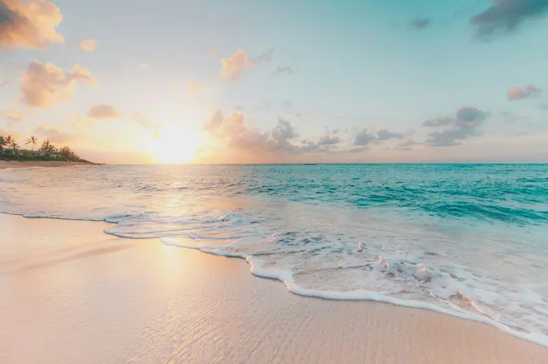 Tropical beach shoreline (Unsplash stock) — WindBar.ai D91 Voyagers