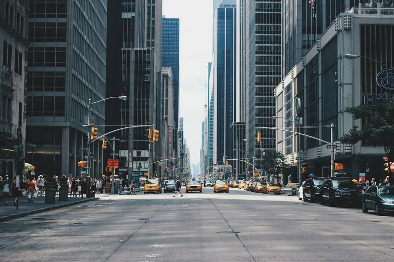 City lights during blue hour (Unsplash stock) — WindBar.ai D91 Voyagers