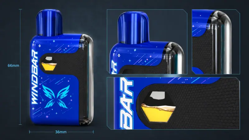 Anatomy panels of the WINDBAR SPECTRUM in Cobalt Blue with dimension lines
