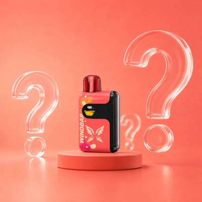 WINDBAR SPECTRUM in Coral Pop on a pedestal with glass question marks (WindBar.ai)
