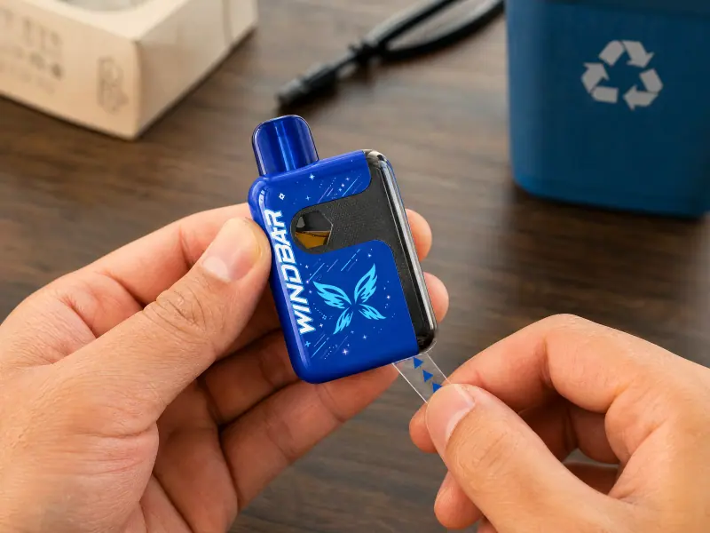 Fingers removing the seal strip from a WINDBAR SPECTRUM in Cobalt Blue (WindBar.ai)
