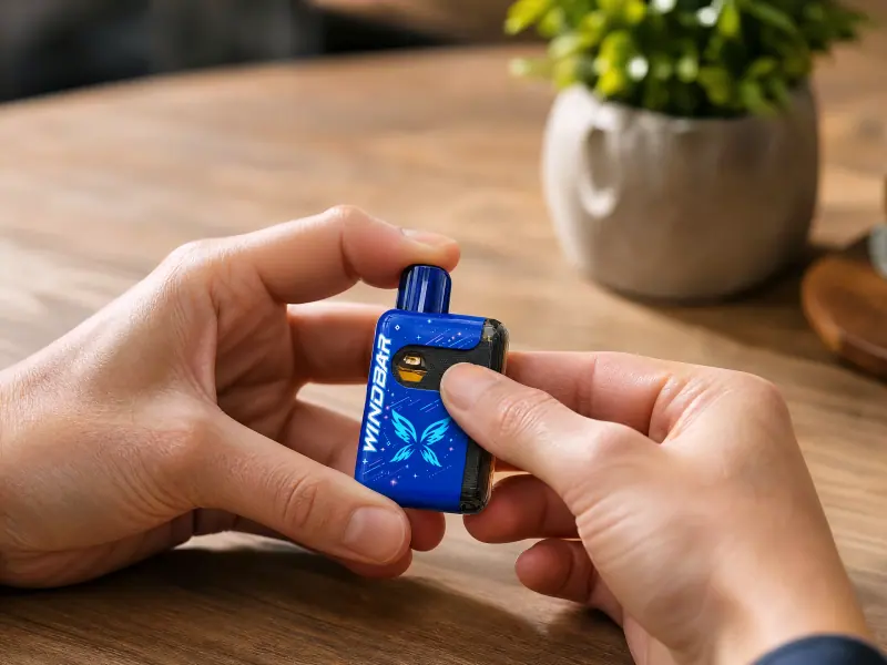 Two hands adjusting the control on a WINDBAR SPECTRUM in Cobalt Blue (WindBar.ai)