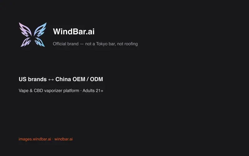 Dark WindBar.ai card stating the brand is a vape OEM platform