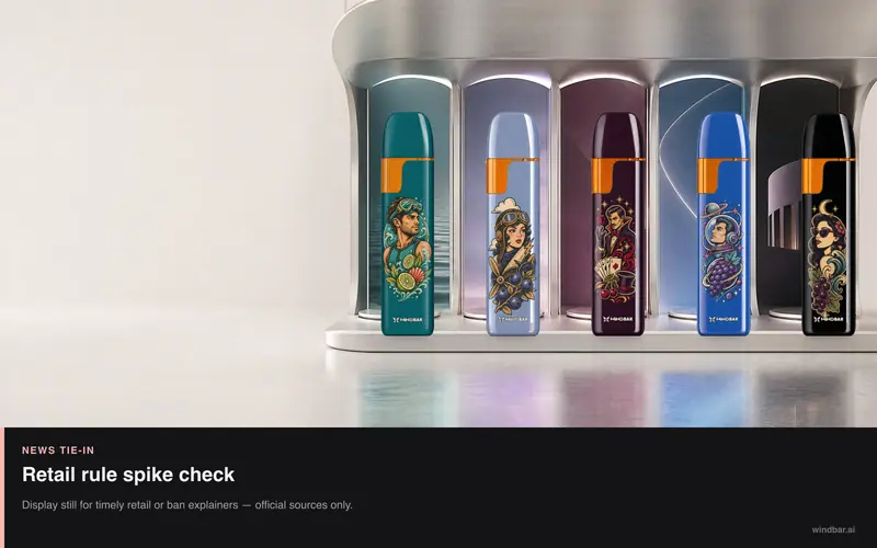 WindBar.ai D91 retail display for news rule-check articles